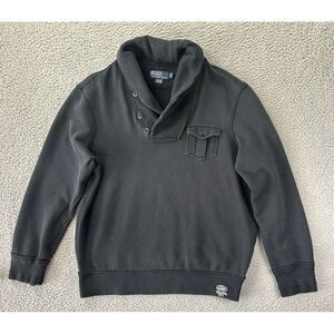 Polo Ralph Lauren Sportsman Sweatshirt Mens XL Shawl‎ Collar Black Distressed